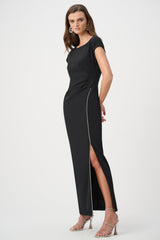 Joseph Ribkoff Rhinestone-Trimmed Sheath Gown Black View 2 - Papena UK