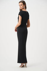 Joseph Ribkoff Rhinestone-Trimmed Sheath Gown Black View 4 - Papena UK