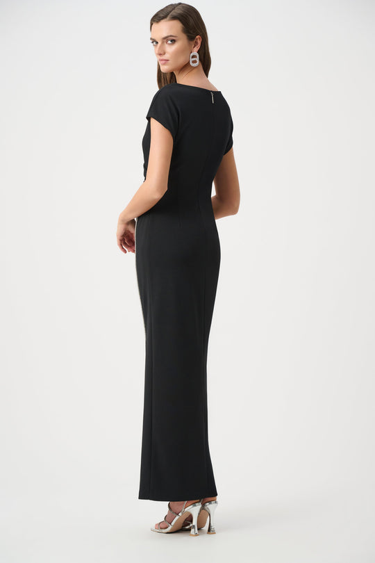 Joseph Ribkoff Rhinestone-Trimmed Sheath Gown Black View 4 - Papena UK