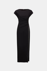 Joseph Ribkoff Rhinestone-Trimmed Sheath Gown Black View 5 - Papena UK