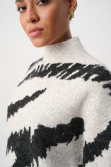 Joseph Ribkoff Animal-Print Mock Neck Top Oatmeal Melange Black 2