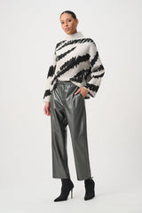 Joseph Ribkoff Animal-Print Mock Neck Top Oatmeal Melange Black 3