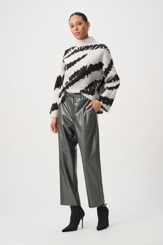 Joseph Ribkoff Animal-Print Mock Neck Top Oatmeal Melange Black 3