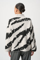 Joseph Ribkoff Animal-Print Mock Neck Top Oatmeal Melange Black 4