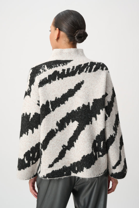Joseph Ribkoff Animal-Print Mock Neck Top Oatmeal Melange Black 4