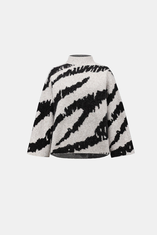 Joseph Ribkoff Animal-Print Mock Neck Top Oatmeal Melange Black 7