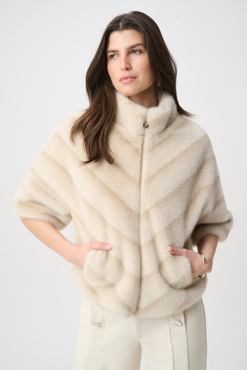 Joseph Ribkoff Chevron print faux fur jacket Beige/Almond View 1 - Papena UK