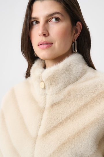 Joseph Ribkoff Chevron print faux fur jacket Beige/Almond View 2 - Papena UK