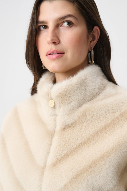 Joseph Ribkoff Chevron print faux fur jacket Beige/Almond View 2 - Papena UK