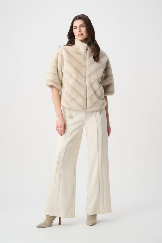 Joseph Ribkoff Chevron print faux fur jacket Beige/Almond View 3 - Papena UK