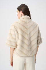 Joseph Ribkoff Chevron print faux fur jacket Beige/Almond View 4 - Papena UK