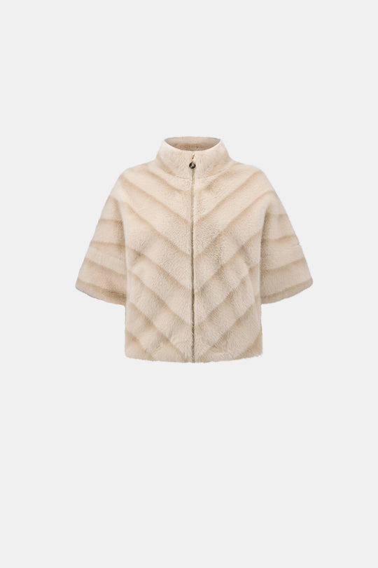 Joseph Ribkoff Chevron print faux fur jacket Beige/Almond View 5 - Papena UK