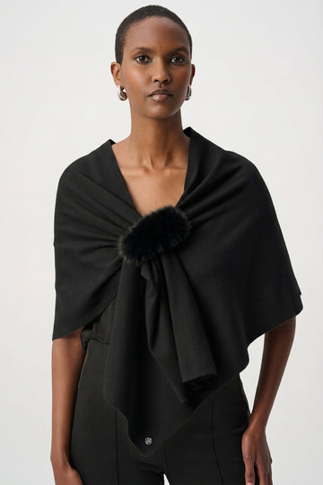 Joseph Ribkoff Faux Fur Draped Cover-Up Black View 1 - Papena UK