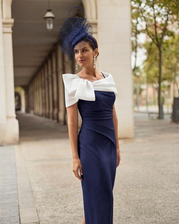 Couture Club Stretch Crepe Evening Dress Navy/White View 1 - Papena UK