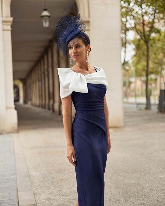Couture Club Stretch Crepe Evening Dress Navy/White View 1 - Papena UK