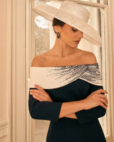 Veni Infantino Bardot Dress Navy/Ivory View 2 - Papena UK