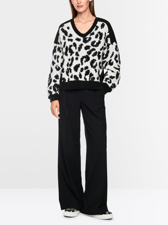 Marc Cain ‘Knitted in Germany’ leo print jumper Black and White View 3 - Papena UK