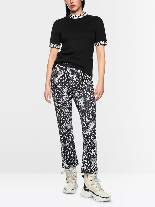 T-shirt with leopard-print sleeves Black New