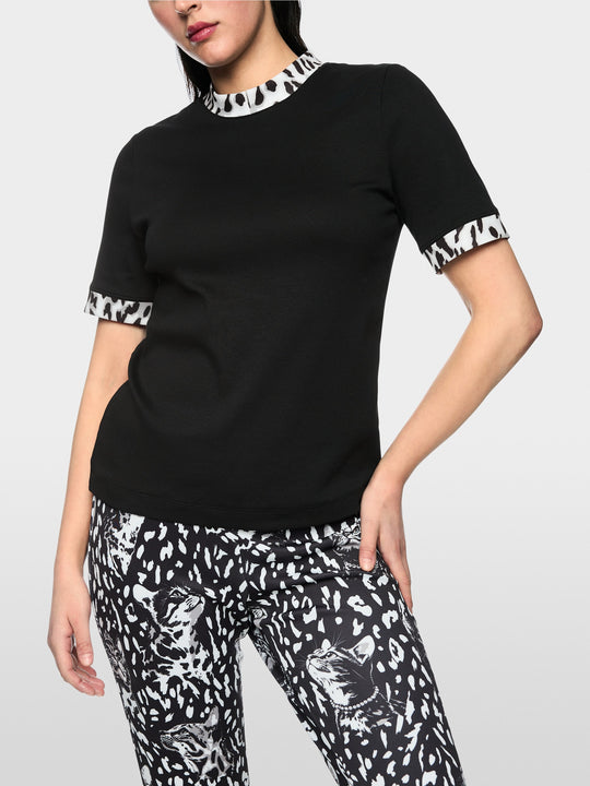 T-shirt with leopard-print sleeves Black New