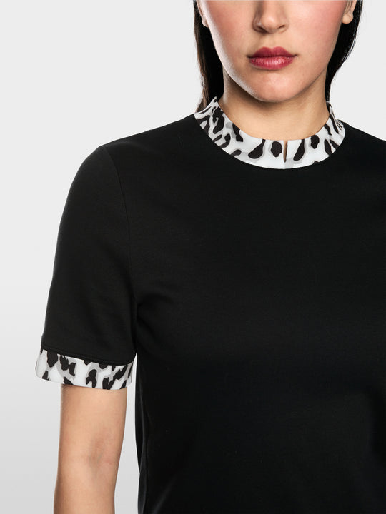 T-shirt with leopard-print sleeves Black New