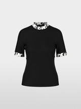 T-shirt with leopard-print sleeves Black New