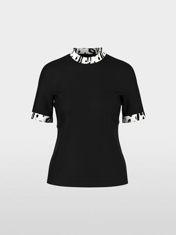 T-shirt with leopard-print sleeves Black New