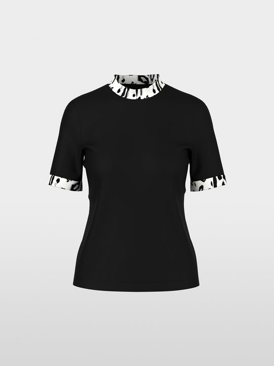 T-shirt with leopard-print sleeves Black New