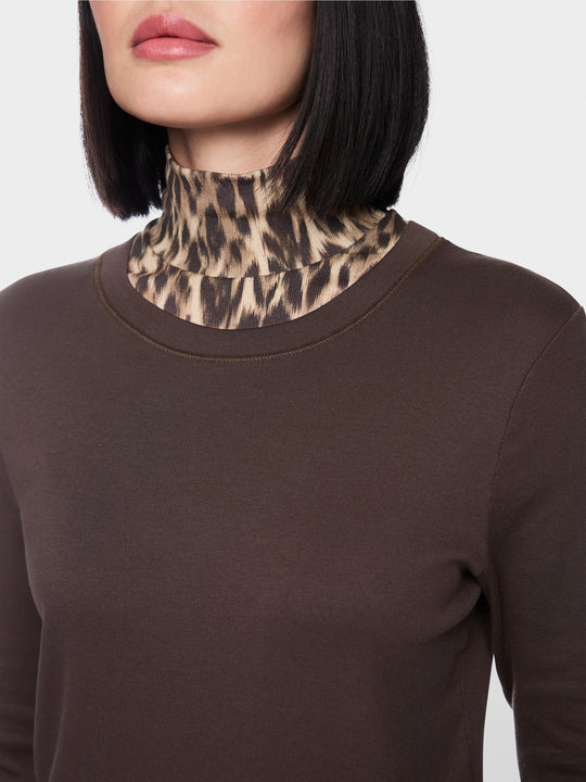 Marc Cain Long-sleeve top with leo-print roll neck Seal Brown View 3 - Papena UK