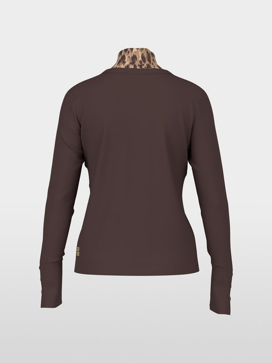 Marc Cain Long-sleeve top with leo-print roll neck Seal Brown View 6 - Papena UK