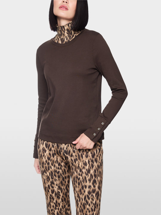 Marc Cain Long-sleeve top with leo-print roll neck Seal Brown View 4 - Papena UK