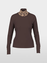 Marc Cain Long-sleeve top with leo-print roll neck Seal Brown View 5 - Papena UK