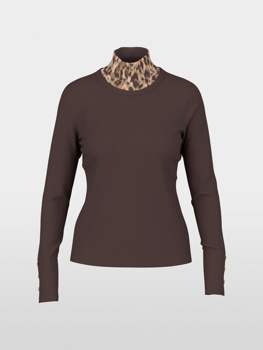 Marc Cain Long-sleeve top with leo-print roll neck Seal Brown View 5 - Papena UK