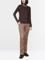 Marc Cain Long-sleeve top with leo-print roll neck Seal Brown View 1 - Papena UK