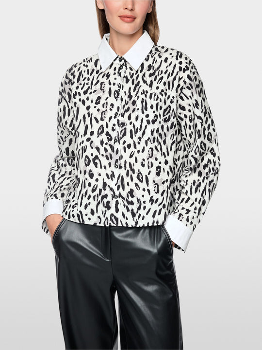 Cotton blouse with leopard print White and Black