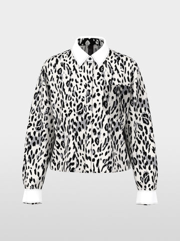 Marc Cain Cotton blouse with leopard print Black and White View 2 - Papena UK