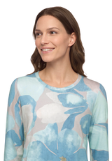 Shirt 3/4 Arm mit Blumen Petrol / Grey D1