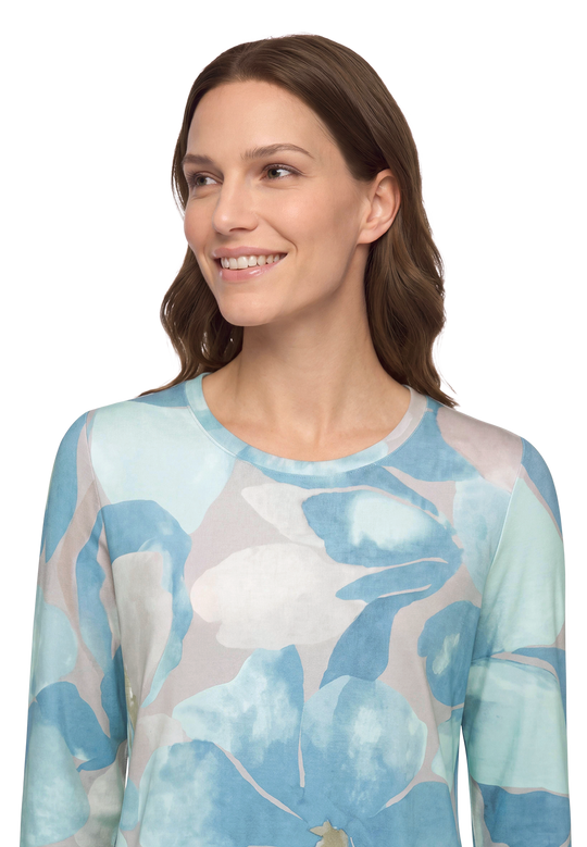 Shirt 3/4 Arm mit Blumen Petrol / Grey D1