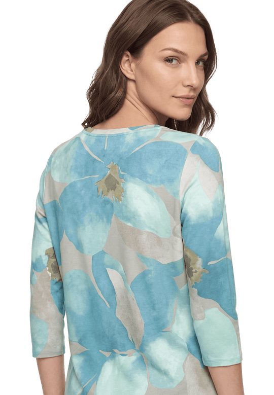 Shirt 3/4 Arm mit Blumen Petrol / Grey D2