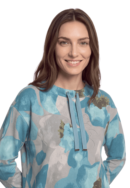 Betty Barclay Floral 3/4 Sleeve Sweatshirt Petrol/Grey View 6 - Papena UK
