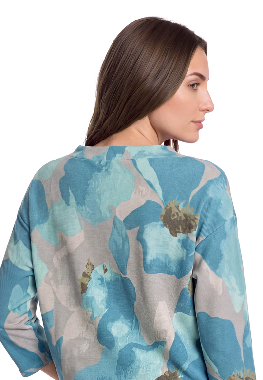 Betty Barclay Floral 3/4 Sleeve Sweatshirt Petrol/Grey View 7 - Papena UK