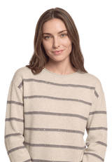 Strickpullover mit Streifen und Glitzer Beige (Patch Taupe/Grey) D1
