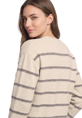 Strickpullover mit Streifen und Glitzer Beige (Patch Taupe/Grey) D2