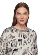 Strickpullover langarm mit Leoprint Grey / Beige D1