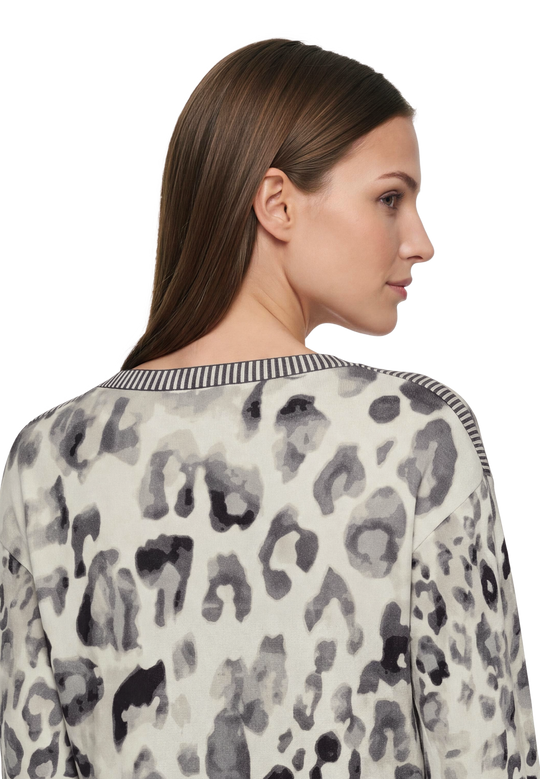 Strickpullover langarm mit Leoprint Grey / Beige D2
