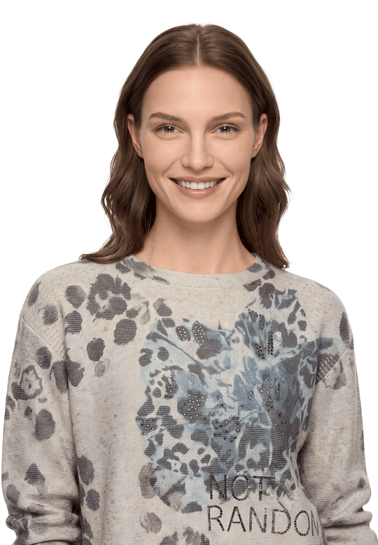 Strickpullover  langarm mit Lurexfaden Beige / Petrol D1