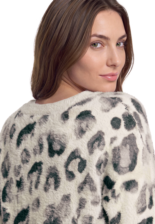 Strickpullover mit Leoprint Grey / Beige D2