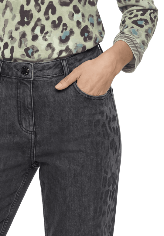 mit Leoprint Barrel Jeans Dark Grey D1