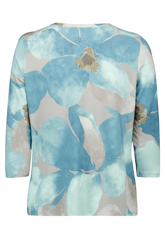 Shirt 3/4 Arm mit Blumen Petrol / Grey FR