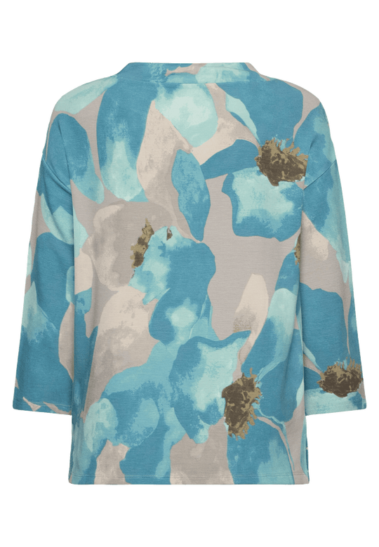 Betty Barclay Floral 3/4 Sleeve Sweatshirt Petrol/Grey View 3 - Papena UK
