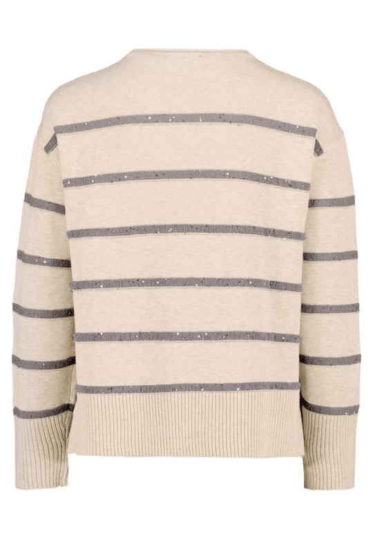 Strickpullover mit Streifen und Glitzer Beige (Patch Taupe/Grey) FR